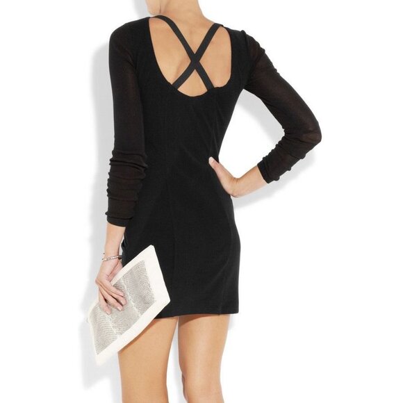 Theyskens' Theory Dresses & Skirts - Theyskens Theory Black Long Sleeve Mini Dress 4 6 Small Medium Mesh Cross Back